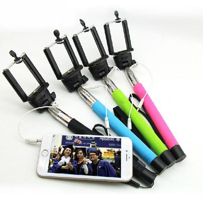 Wired battery free Selfie Stick - Extendable Handheld Monopod with Built-in Remote Shutter
